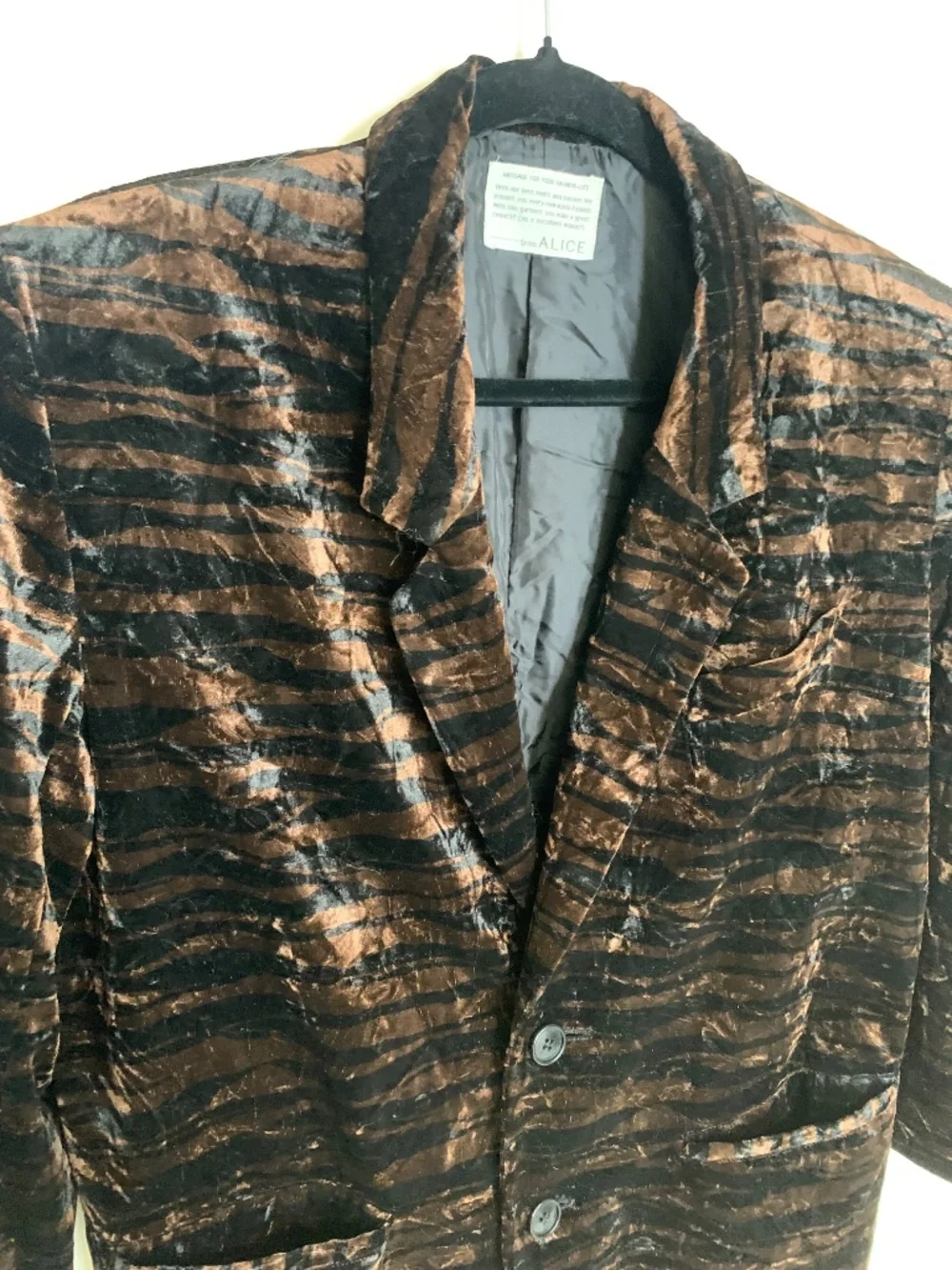 Vintage From Alice Velvet Tiger Striped Blazer M - Picture 6 of 8